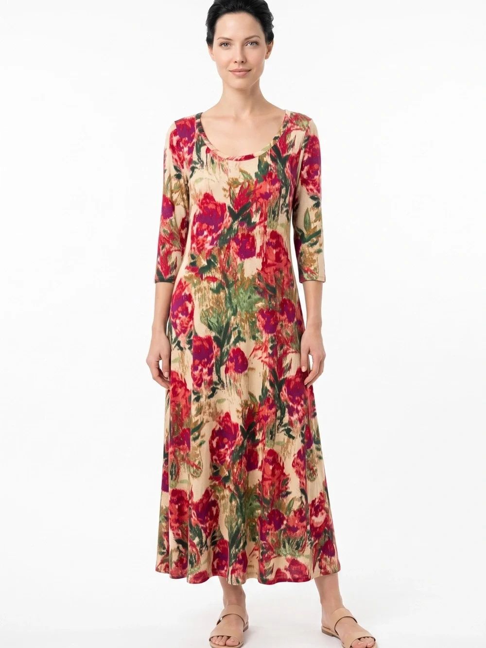 SOFT SURROUNDINGS | Floral Scoop Neck Maxi Dress with Pockets Women’s Size M